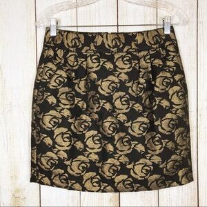 Loft Mini Skirt Metallic‎ Gold Rose Jacquard Floral Black 0 Holiday Party Luxe